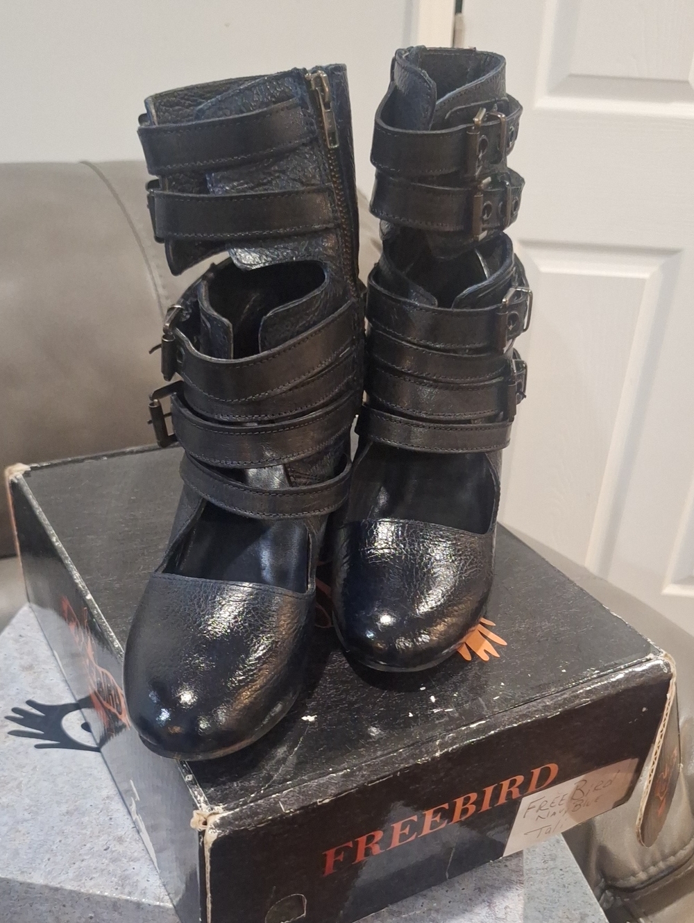 Freebird by Steven Tali Navy Blue Buckle Strap Ankle Boots